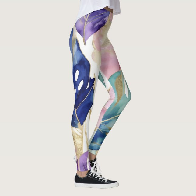 Golden-edged tropical leaves in vibrant harmony leggings (Right)