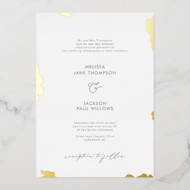 Golden edges wedding design foil invitation (Front)