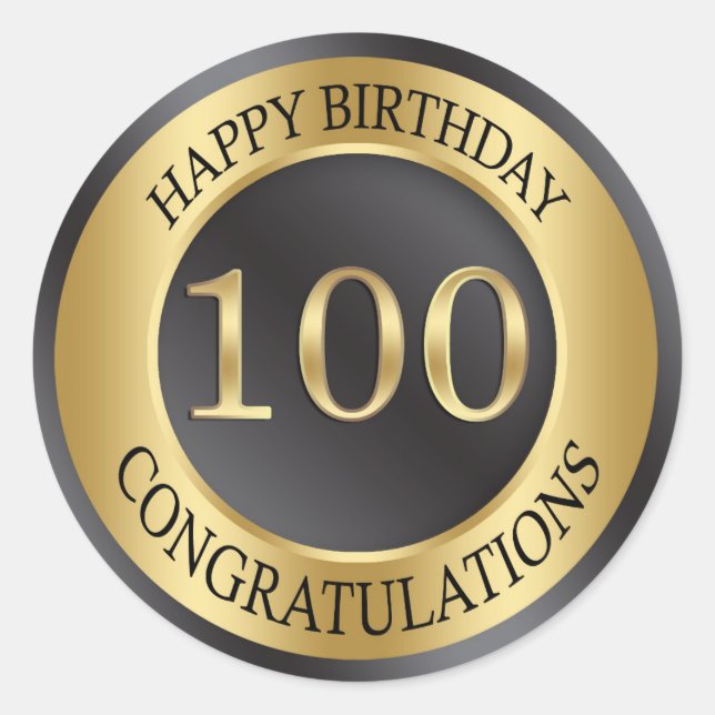 Golden effect 100th Birthday Classic Round Sticker (Front)