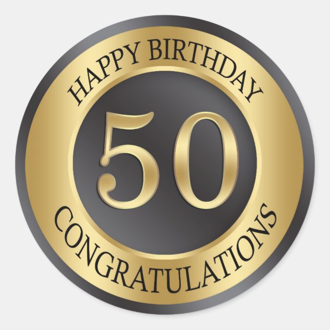 Golden effect 50th Birthday Classic Round Sticker (Front)