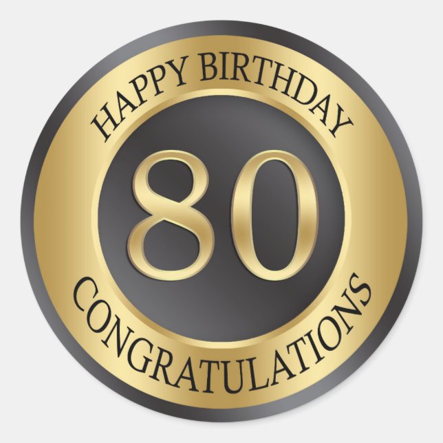 Golden effect 80th Birthday Classic Round Sticker (Front)