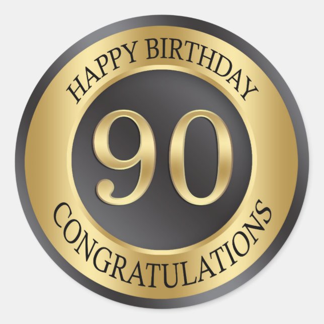 Golden effect 90th Birthday Classic Round Sticker (Front)