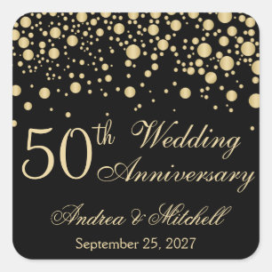 Golden effect confetti 50th Wedding Anniversary Square Sticker