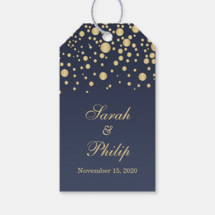 Golden effect confetti on blue Thank you Gift tag