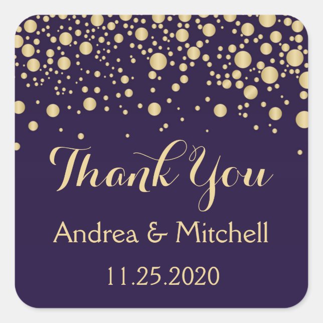 Golden effect confetti Thank You Sticker (Front)
