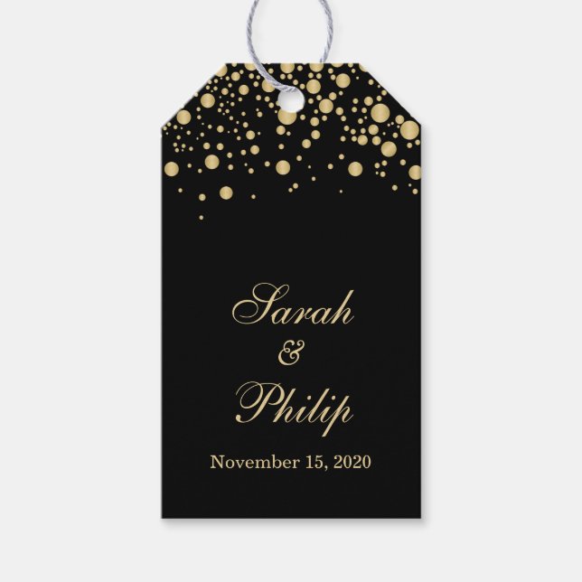 Golden effect confetti Wedding Thank you Gift tag (Front)