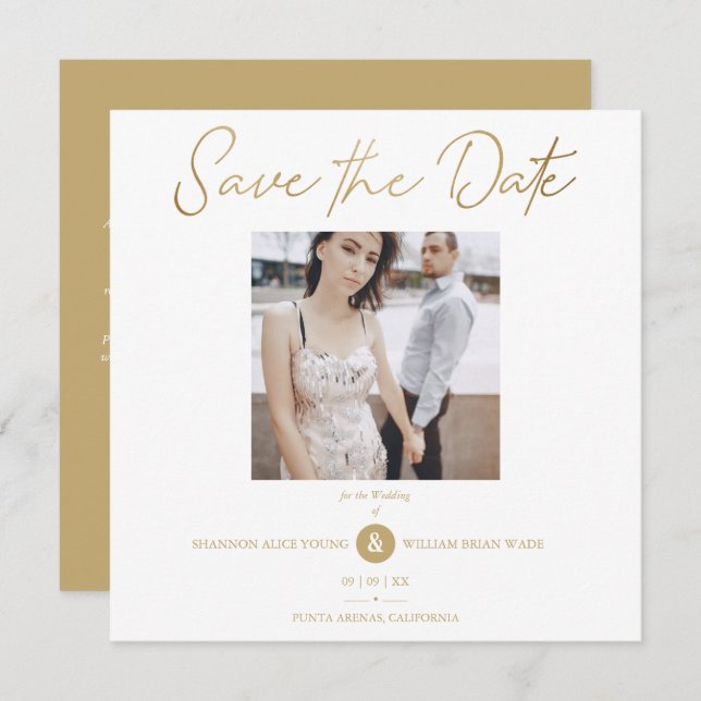 Golden Effect Elegant Custom Photo Wedding Save The Date (Front/Back)