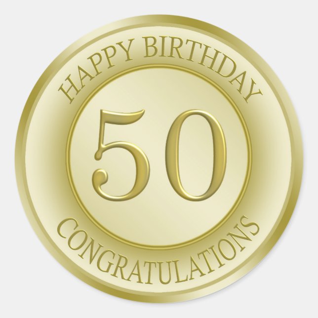 Golden effect Happy 50th Birthday Sticker (Front)