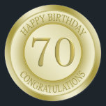 Golden effect Happy 70th Birthday Sticker<br><div class="desc">Golden effect Happy 70th Birthday Sticker</div>