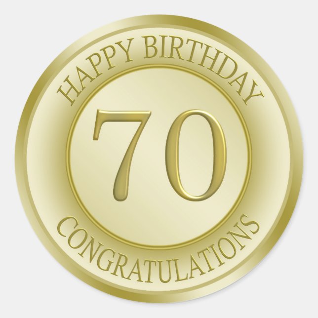 Golden effect Happy 70th Birthday Sticker (Front)
