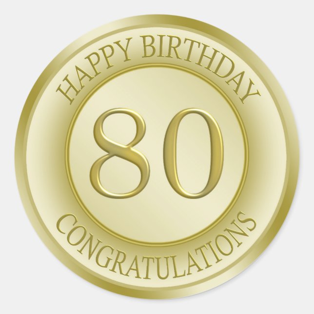 Golden effect Happy 80th Birthday Sticker (Front)