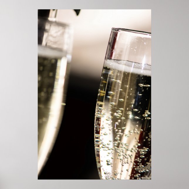 Golden Effervescence: Macro Champagne Bubbles Art Poster (Front)