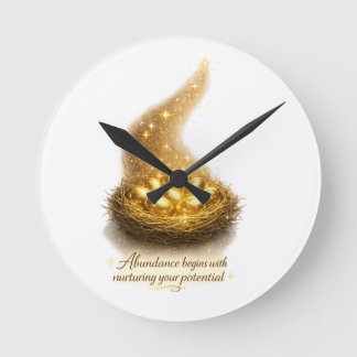 Golden Egg Nest Inspirational Wall Clock