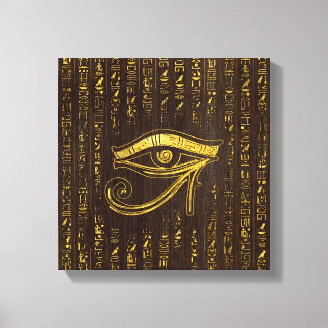 Golden Egyptian Eye of Horus  and hieroglyphics Canvas Print (Front)