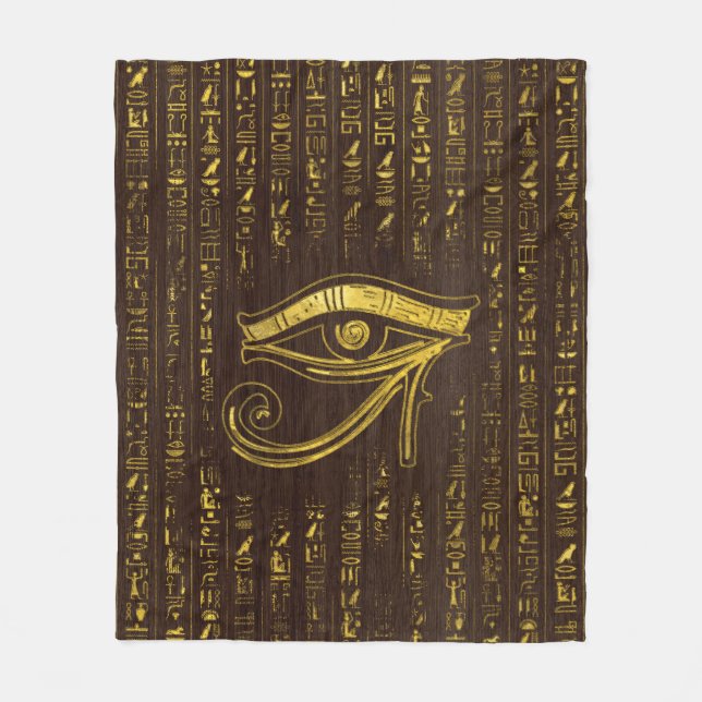 Golden Egyptian Eye of Horus  and hieroglyphics Fleece Blanket (Front)