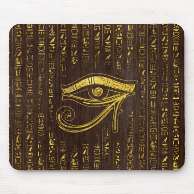 Golden Egyptian Eye of Horus  and hieroglyphics Mouse Mat (Front)