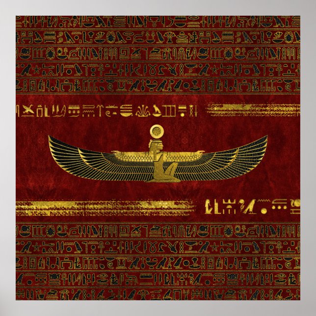 Golden Egyptian God Ornament on red leather Poster (Front)