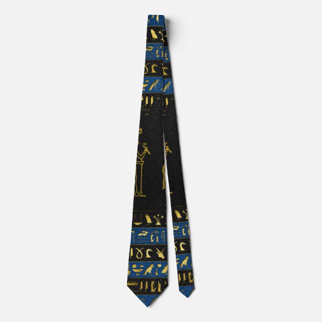 Golden Egyptian Gods and hieroglyphics on leather Tie (Front)
