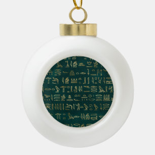 Golden Egyptian Hieroglyphs Typography Egypt Ceramic Ball Christmas Ornament
