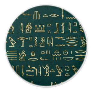 Golden Egyptian Hieroglyphs Typography Egypt Ceramic Knob