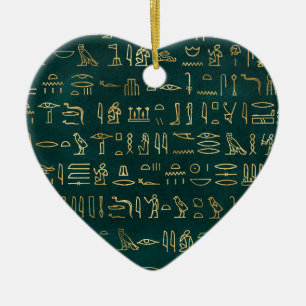 Golden Egyptian Hieroglyphs Typography Egypt Ceramic Tree Decoration
