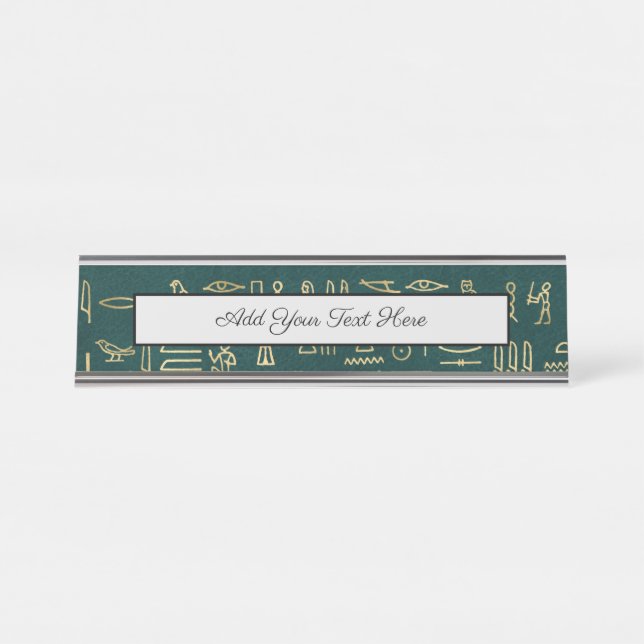 Golden Egyptian Hieroglyphs Typography Egypt Desk Name Plate (Front)