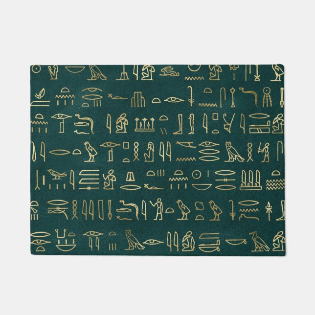 Golden Egyptian Hieroglyphs Typography Egypt Doormat (Front)