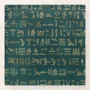 Golden Egyptian Hieroglyphs Typography Egypt Glass Coaster