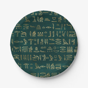 Golden Egyptian Hieroglyphs Typography Egypt Paper Plate