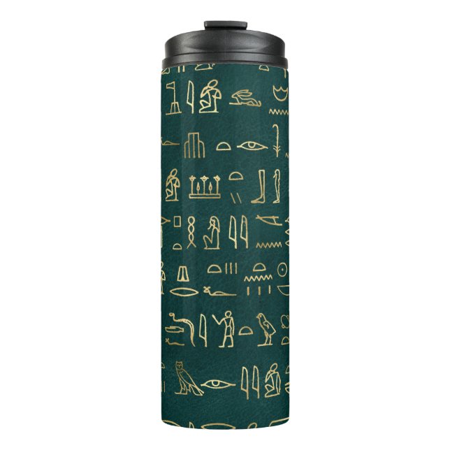 Golden Egyptian Hieroglyphs Typography Egypt Thermal Tumbler (Front)