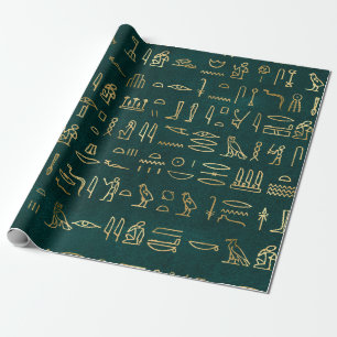 Golden Egyptian Hieroglyphs Typography Egypt Wrapping Paper
