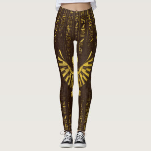 Golden Egyptian Horus Falcon and hieroglyphics Leggings