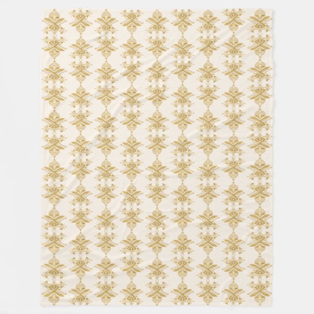 Golden Egyptian Motif Pattern Fleece Blanket (Front)