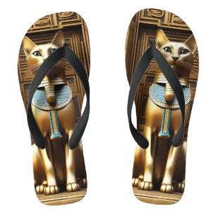 Golden Egyptian Pharaoh Cat Statue, Flip Flops