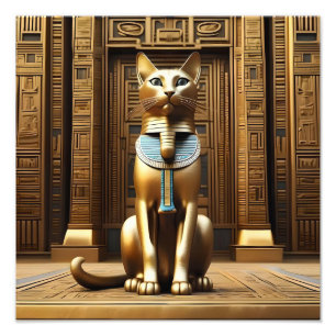Golden Egyptian Pharaoh Cat Statue, Photo Print