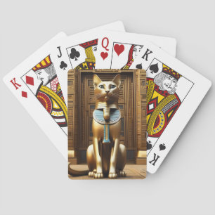 Golden Egyptian Pharaoh Cat Statue, Playing Cards