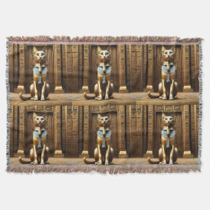 Golden Egyptian Pharaoh Cat Statue, Throw Blanket