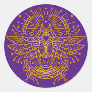 Golden Egyptian Scarab Classic Round Sticker