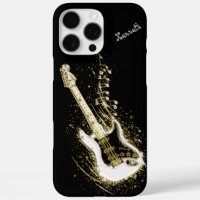 Golden Electric Guitar with Musical Notes