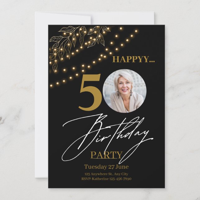 Golden Elegance: 50th Birthday Celebration  Invitation (Front)