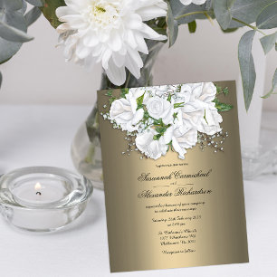 Golden Elegance and White Bridal Bouquet Wedding  Postcard