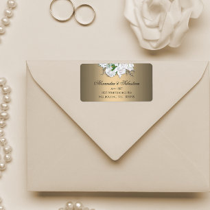 Golden Elegance and White Roses Wedding  Label