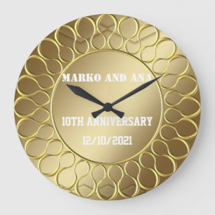 Golden elegance anniversary of love large clock