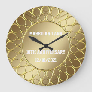 Golden elegance anniversary of love large clock
