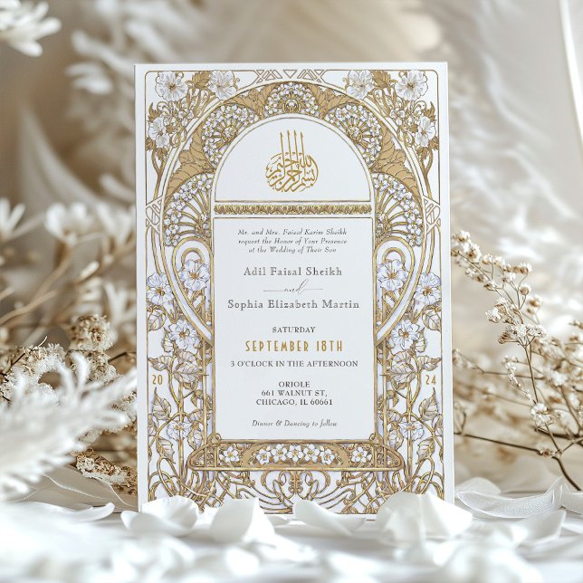 Golden Elegance Art Nouveau Muslim Wedding Invitation (Creator Uploaded)