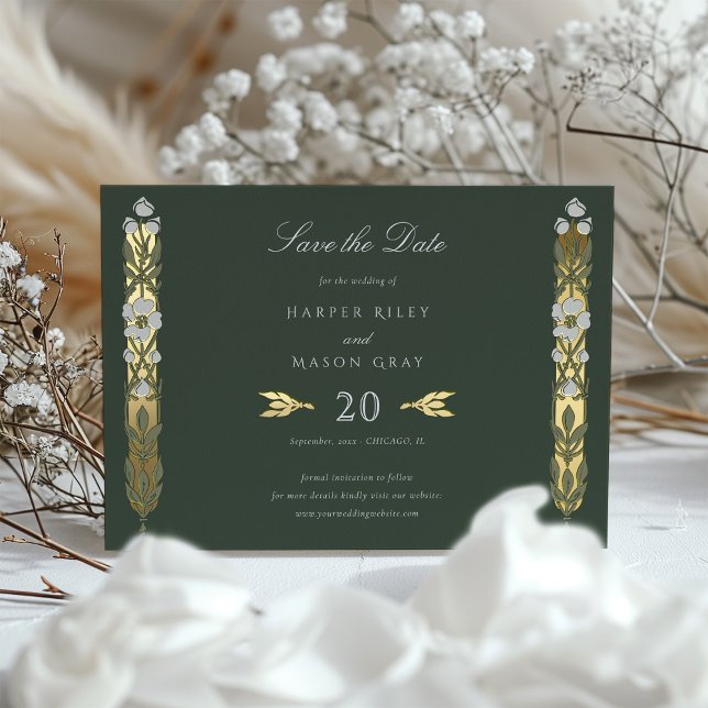 Golden Elegance Art Nouveau Save the Date Card (Creator Uploaded)