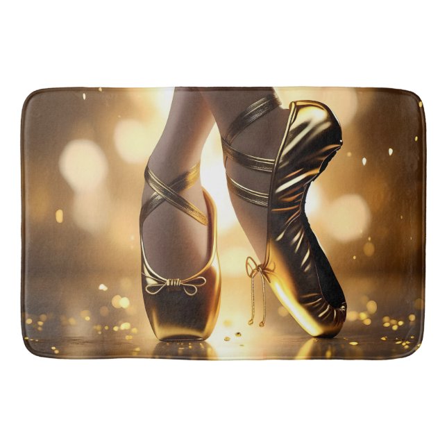 Golden Elegance: Ballerina Shoes on Gold Bokeh Bath Mat (Front)