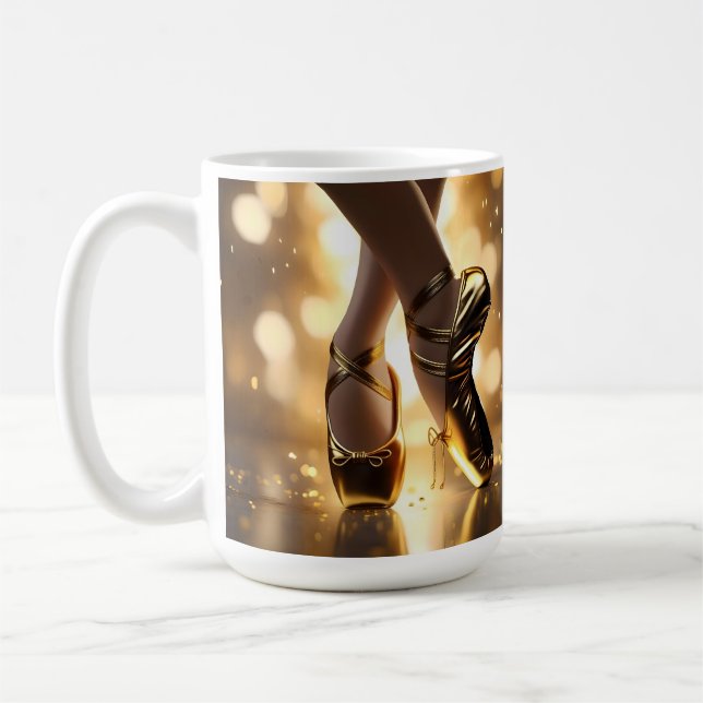 Golden Elegance: Ballerina Shoes on Gold Bokeh Coffee Mug (Left)