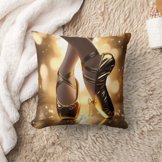 Golden Elegance: Ballerina Shoes on Gold Bokeh Cushion (Blanket)