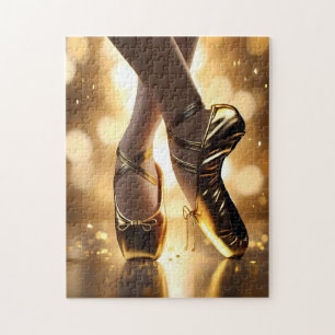 Golden Elegance: Ballerina Shoes on Gold Bokeh Jigsaw Puzzle